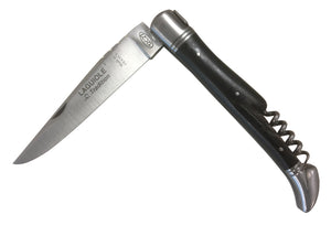 Laguiole Tradition Pocket Knife with Corkscrew - Black Cow Horn