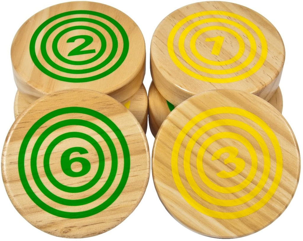 Expander Pack; 3 Green and 3 Yellow Discs so more players can play with the easy days Wooden Rollin' Game