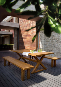 Aluminium Table and 2 Bench Seats with Woodgrain film
