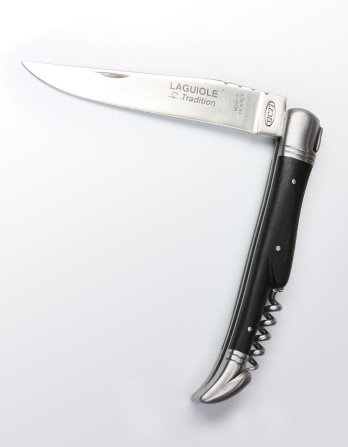 Laguiole Tradition Pocket Knife with Corkscrew - Black Cow Horn